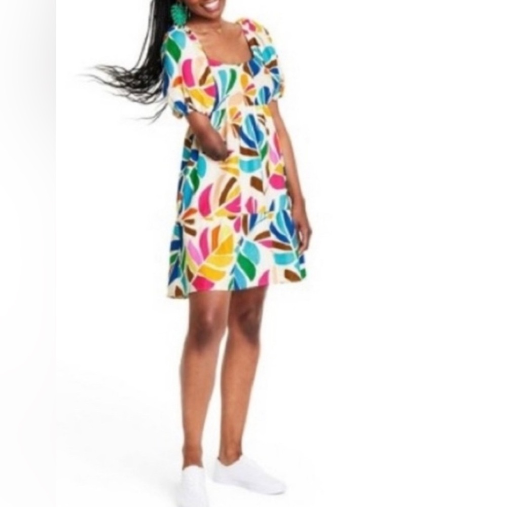 Tabitha Brown for Target Linen Blend Tropical Leaf Print Mini Dress, Size XS